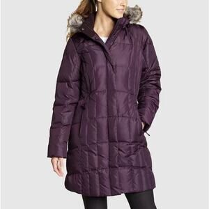 Eddie Bauer Detachable Faux-Fur Ruff Lodge Down Parka Coat Purple Womens Size S